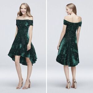 NEW MORGAN & CO Green‎ Sequined Hi-lo Velvet Fit + Flare Dress , 18W